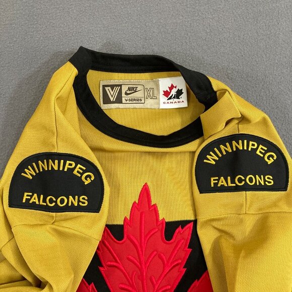 Vintage Team Canada Winnipeg Falcons Nike Hockey Jersey V-Series Gold NHL XL - Picture 6 of 16